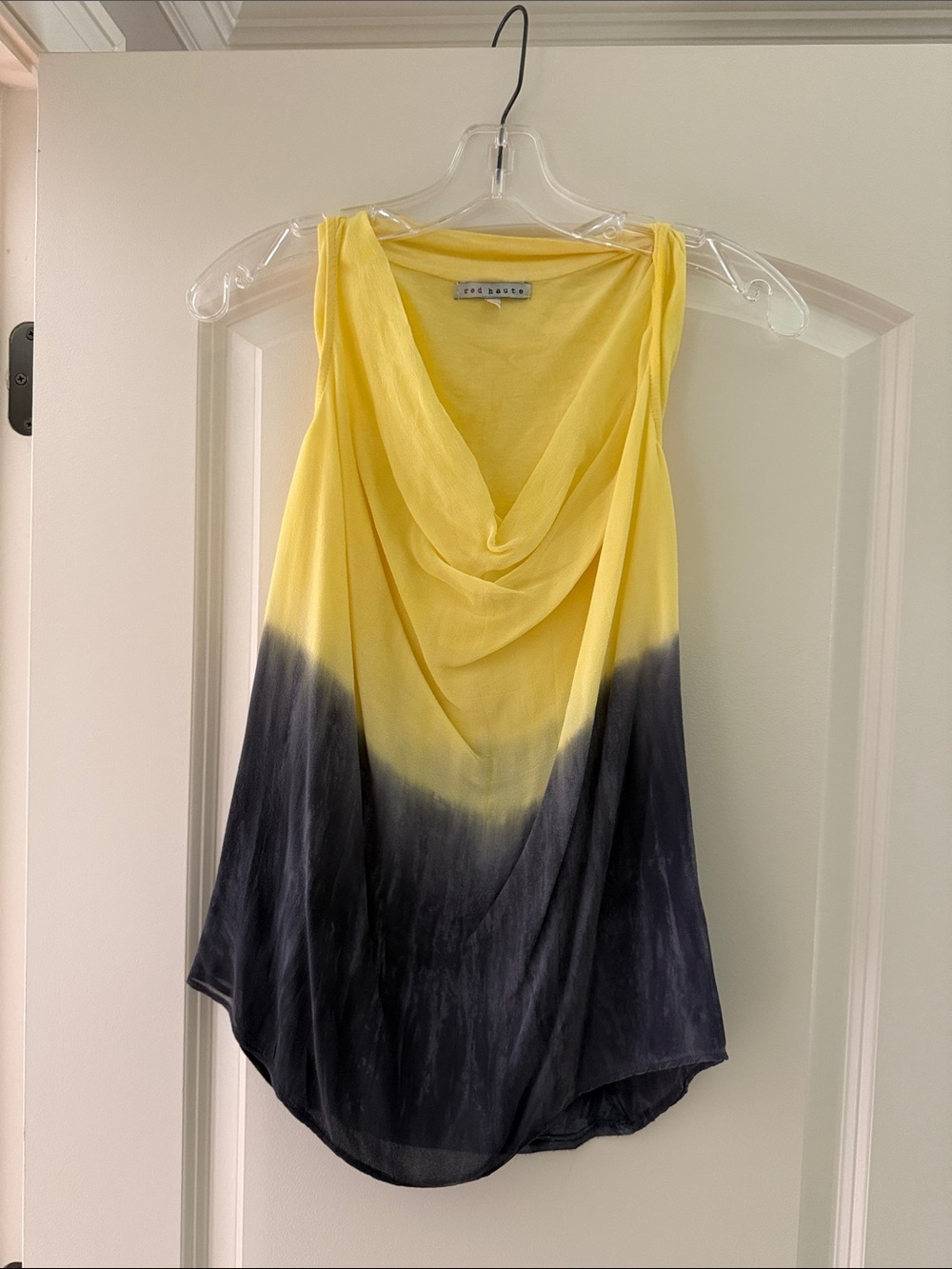 Red Haute Yellow to Black Ombre Draped Cowl Tank